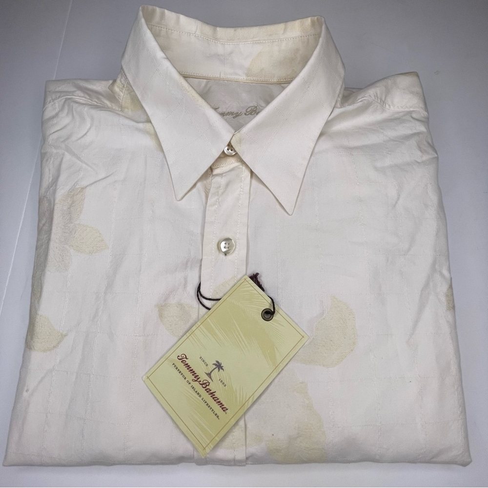 NWT TOMMY BAHAMA Ivory Jacquard Floral Tonal Hawaiian Button Down LS Shirt